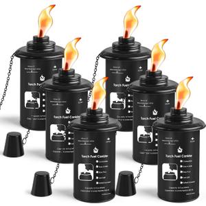 ZSZMFH 16oz Torch Canisters, 6 Pack Bamboo Torch Refillable Replacement Canister, Outdoor Citronella Fuel Torch Canister with Wicks and Covers,for Luau Party, DIY Garden Decor.