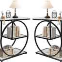 AT-VALY Pair of 2 Side Table with Storage Shelves,3-Tier End Table, Small Sofa Side Table for Living Room, Bedroom (Black)