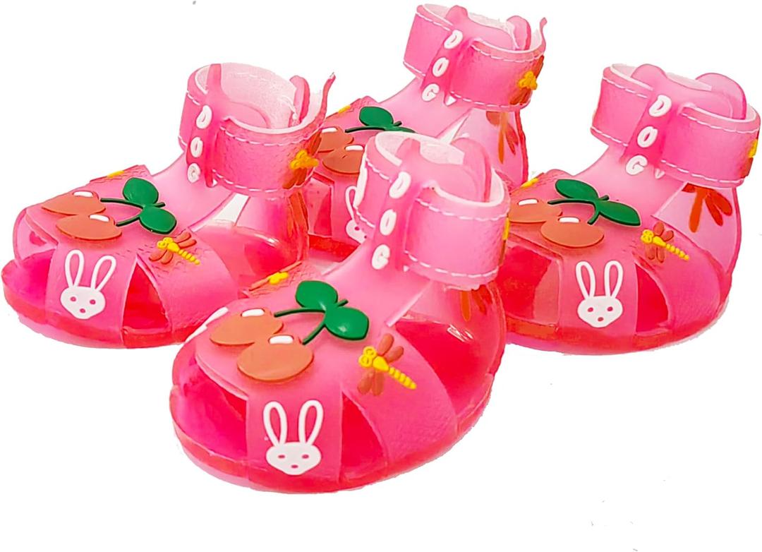 Cute Summer Dog Shoes Sweet Cherry Puppy Sandals Pet Jelly Shoes Flats, Dog Booties Paw Protector for Summer Hot Pavement (Candy Pink, #5: 2.56''x1.89''(Length*Width)