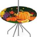 Navy Blue Mandala Outdoor Round Fitted Tablecloth with Umbrella Hole and Zipper, 36"-44" Elastic Patio Table Cloth Oil-Proof Waterproof Patio Table Cover for Picnic Party Camping (Blue Geometric Pattern)