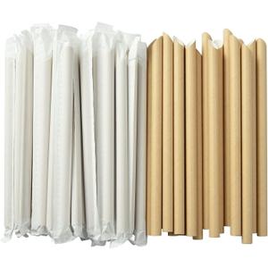 ALINK Pointed Paper Boba Straws, Individually Wrapped, 4-Layer Heavy Duty, 12mm Biodegradable Jumbo Smoothie Straws for Bubble Tea, Tapioca Pearls - Pack of 50