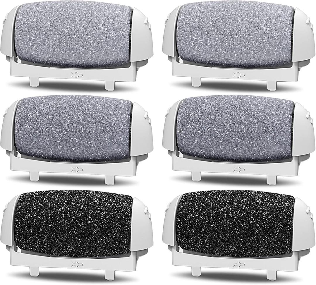 PRITECH Callus Removers 6 Pack Replacement Rollers Heads for Electric Feet File Pedicure Tools, 2 Extra Coarse, 2 Regular Coarse, 2 Fine Coarse Refill Rollers (1138-White/1138-Pink/1138-Black)