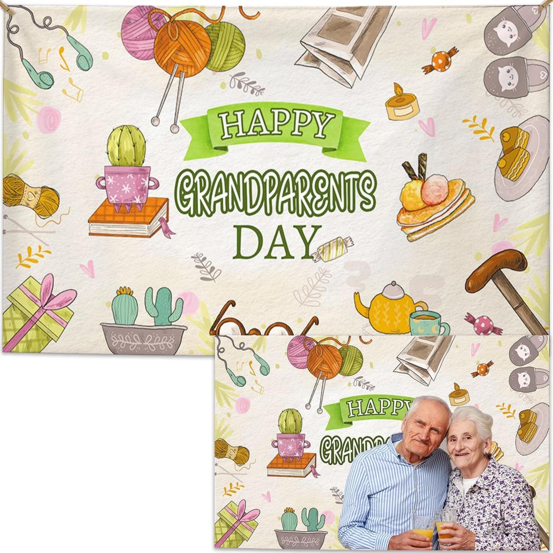 Happy Grandparents Day Backdrop Best Grandparents Ever Banner Decorations Grandparents School Event Retirements Love Grandma and Grandpa Family Gatherings Holiday Party Decoration 70.8x43.3inch (6x3.6ft)