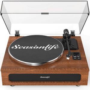 Record Player Retro Turntable for Vinyl Records All-in-One High Fidelity Vinyl Player Built-in 4 Stereo Speakers Phono Preamp Bluetooth Auto Stop MM Cartridge ATN3600L Vintage Brown