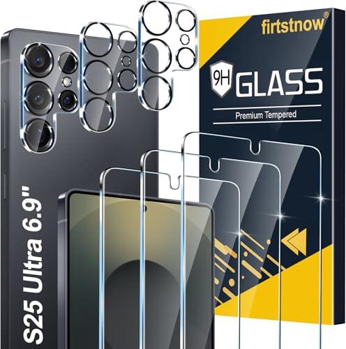 firtstnow 2 Pack Glass Screen Protector for Samsung Galaxy S25 Ultra [6.9 inch] + 3 Pack Camera Lens Protector, 9H Tempered Glass, Fingerprint Unlock, HD Clear Case Friendly Anti-Scratch