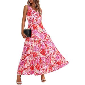 BTFBM Women Summer Dresses Casual Sleeveless Maxi Dresses Cute Floral Long Dress Wedding Guest Dress (Pink, M)