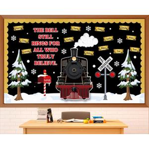 Christmas Train Bulletin Board Decoration Set Christmas Polar Golden Tickets Name Tag Xmas Movie Train Theme Cutouts for Classroom School Home Chalkboard Office Winter Holiday Party Decor Supplies