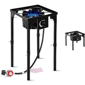 Outdoor Camping Stove, 130000 BTU, High Pressure Single Burner, Propane Gas Cooker with Detachable Legs, 30 PSI Regulator