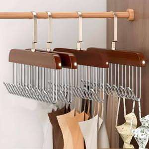 Bra Hanger for Closet, 4 Pack Tank Top Hanger with Hooks,Wood Space Saving Hangers, 360Rotating Closet Organizers and Storage for Dorm & Apartment for Bra Scarf Ties (Brown) and Leggings Hangers, Wooden Closet Hanging Leggings Storage Organizer Scarf Hangers with 24 Clips, 360° Swivel Hook, Black, 2 Pcs