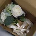 Wedding Bouquets for Bride Bridesmaid 8.5 Inch Ivory White Artificial Roses Flowers Bridal Bouquets for Bride Wedding Marriage Proposal Party Church Decoration