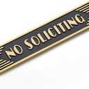 Brass No Soliciting Sign 6.5" for Home/Office, Brushed Matte Brass Finish, Hidden Screws and Nanotape Adhesive, Classic Design for Front Door, House, Business, Wall Decor, Doorbells - Rectangle