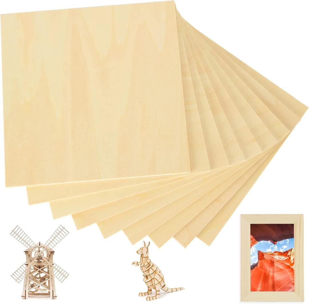 12Pcs 8x8x1/4 Inches Basswood Sheets, Unfinished Basswood Sheets, Plywood Sheet for Arts and Crafts, Painting, Pyrography, Wood Engraving, Wood Burning, Laser, Architectural Models(2002006MM)