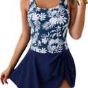 Eomenie One Piece Swimdress Swimsuits for Women Tummy Control Swim Dresses Skirt Bathing Suit (Blue, XL)