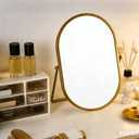 Tstarer Oval Vanity Mirror with Stand, Gold Metal Frame, Tabletop Makeup Mirror (Gold, 7.1 x 11 inches)