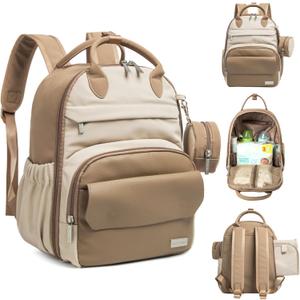 KeaBabies Diaper Bag Backpack  Small Multifunctional Travel Diaper Back Packs, Maternity Baby Changing Bags, 12L Capacity, PU Leather, Waterproof, Unisex, Nappy Changing Pad (Latte, Small)