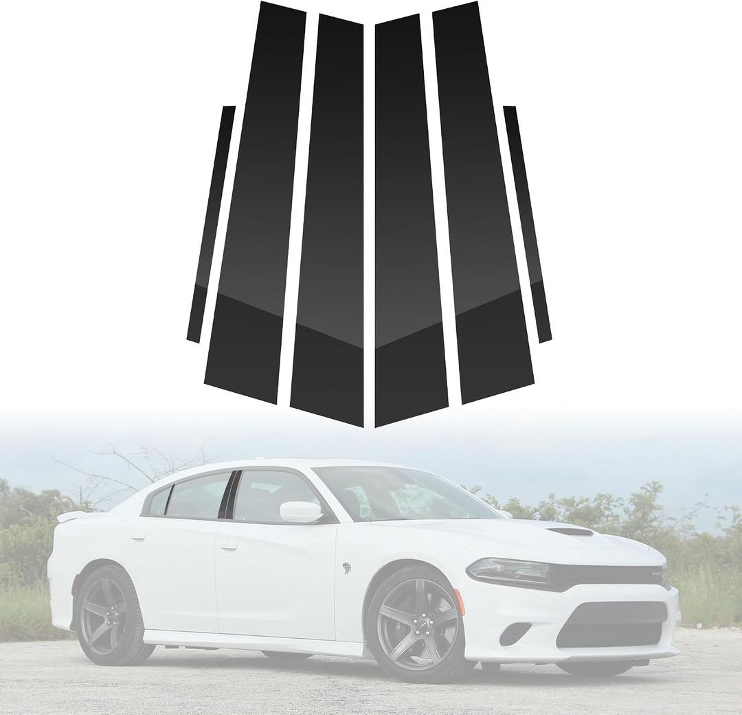 BASIKER Door Pillar Trim Fit for Dodge Charger 2011 to 2021 Pillar Post Kit, Door Window B Pillar Glossy Black Cover, Window Molding Trim Strong Toughness PC Material