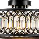 Zlepmlla Crystal Black Ceiling Light, Modern Semi Flush Mount Ceiling Light Fixture, Round Small Chandelier for Hallway Entryway Bathroom Bedroom Laundry Room, 1-Light, 11.4 Inch
