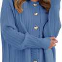 CiCiBird Women's Long Sleeve Metal Button Cardigan Sweater Ribbed Crew Neck Knit Jacket 2025 Fall Casual Coats Size S