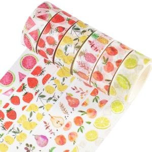 YUBBAEX 6 Rolls Washi Tape Set Plants Fruits & Floral Masking Tape Decorative for Arts, DIY Crafts, Journal Supplies, Planners, Scrapbook, Card/Gift Wrapping -15mm- (Fresh Fruits)