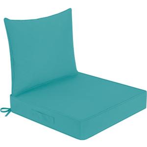 downluxe Waterproof Outdoor Chair Cushions 24x24, Outdoor Cushions for Patio Furniture with Removable Cover, Outdoor Deep Seat Patio Cushion Set with Backrest for Sofa, Couch and Patio Chairs, Teal