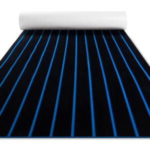 Fullfire Boat Flooring - EVA Foam Boat Decking - Faux Teak Marine Mat Self-Adhesive Marine Carpet for Motorboat RV Yacht Kayak 94" x 47"/35"/16" (Black With Blue Lines)