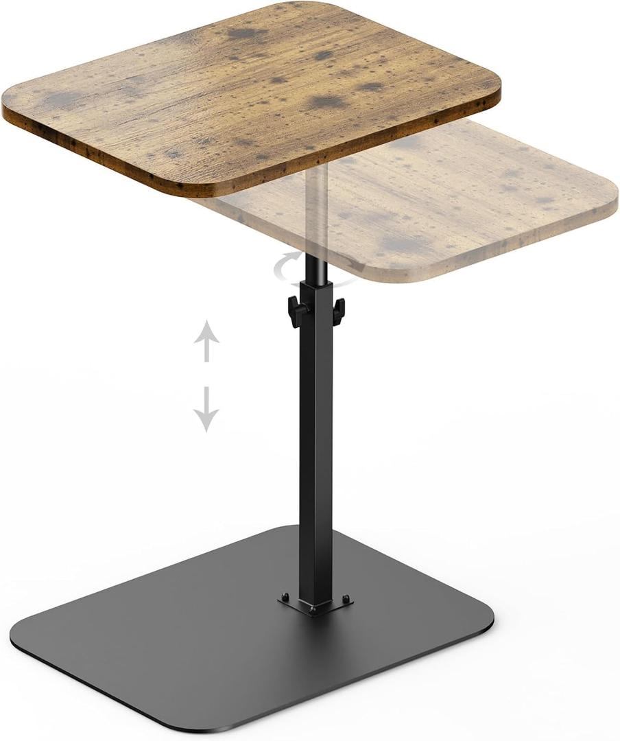 HzTinT Large Tv Tray Side Table Sofa Tray for Couch Heavy Metal Base Swivel/Adjustable Height, Sofa Bed Bathroom Study TV Tray C Shaped End Table Food Snack Trays for Eating