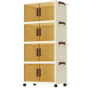 Karramlili Stackable Storage Bins, 4 Tiers, Collapsible Storage Bins with Magnetic Door, Plastic storage cabinet with Wheels, Closet organizers and Storage Containers