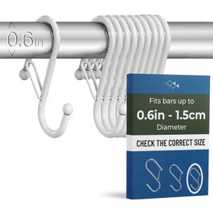 10-Pack Metal S Hooks for Hanging Heavy-Duty S-Shaped Hooks with Safety Buckle Fits Bars up to 0.6 in Anti-Drop Hooks for Kitchen, Pot Racks & Towel Bars White (Small)