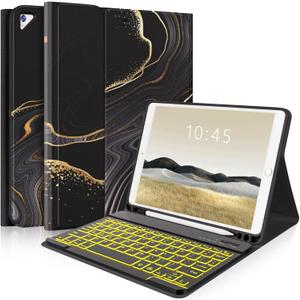 FUWANG for iPad 9th Generation Case with Keyboard 10.2 Inch, Wireless Detachable Backlit, Folio Keyboard Cover with Pencil Holder for iPad 8th Gen/7th Gen/iPad Pro 10.5"/iPad Air 3rd Gen, Black