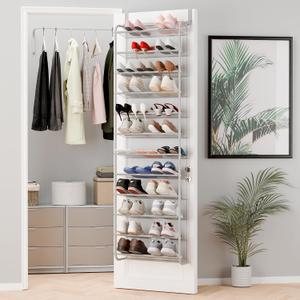 Whitmor 36 Pair Over The Door Shoe Organizer, 12 Tier Hanging Shoe Organizer, Heavy Duty Metal & Mesh Shoe Holder, Hanging Shoe Rack for Closet Organizer & Storage, 74"L x 21.7"W x 7.5"H, Grey