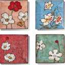 Porcelain Square Dessert Salad Pasta Plates 7.5 inches ceramic plates set of 4 Stackable Dinner Plates for Steak, Pasta, Salad, Snacks, DessertMicrowave and Dishwasher Safe (Multicolor A, 7.5 Inch)