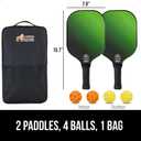 Gorilla Gear USAPA Approved Pickleball Starter Set, Fiberglass Paddles with Bag and Balls, Indoor Outdoor Court Use, Comfortable Racket Grip, Oversized Sweet Spot Pickle Ball Paddle for Men, Women (Green)