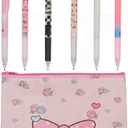 Rondlaho Kawaii Small Pen Case with 6 Pcs Cute Gel Pen, Student Pen Box Coin Pouch Cosmetic Storage Box School Office Supplies Stationery Organizer with Black Ink 0.5mm Ballpoint Pen