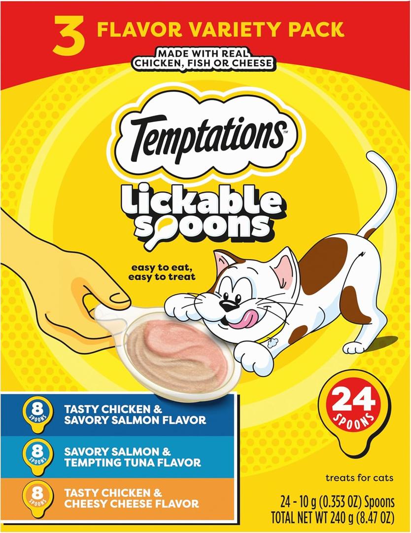 Temptations Lickable Spoons Adult Wet Cat Treat, 24 Spoons, Variety Pack, Best By: 06 29 2027