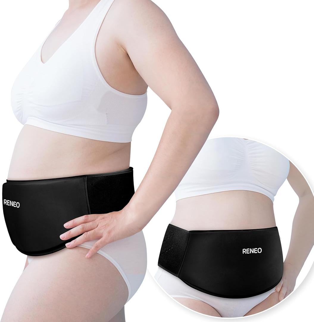 RENEO C Section Belly Binder, Reusable Solid Gel Ice Pack with Soft Lycra Cover, Adjustable Postpartum Wrap for Hot & Cold Therapy and Post-Op Recovery, Black
