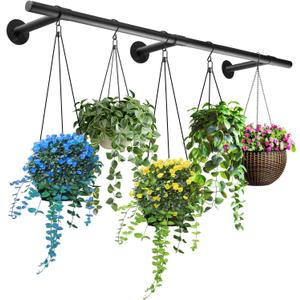 Hanging Planters Rod – Plant Hanger Indoor for Window Ceiling, Hanging Plant Shelf for Wall Planter House Plants, Plant Shelves Metal Holder Bar 63In (Pots, plants, chains not included)