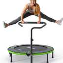 BCAN 48" Foldable Mini Trampoline, Rebounder Trampoline for Adults, T Shape Adjustable Foam Handle, Exercise Rebounder for Adults Indoor/ Garden Workout, Max Load 440lbs