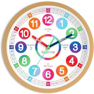 Wall Clock for Kids Learning - Teaching Time Wall Clocks Battery Operated Silent Non Ticking - Analog Colorful Clock Decorative for Kids Room Classroom School(8 Inch)