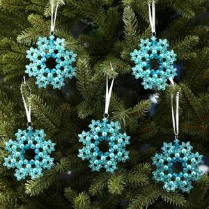 5 Pcs Christmas Crystal Beaded Snowflake Ornaments 3.2 Inch Clear Acrylic Pearls Beaded Hanging Ornaments Kits Christmas Tree Decorations for Winter Party Indoor Home Decorations(Blue)