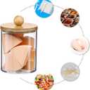 3 Pcs Cotton Swab Ball Pad Holder, 10 Oz Clear Holder Dispenser Containers for Bathroom Organizers and Storage with Bamboo Lids and Tray