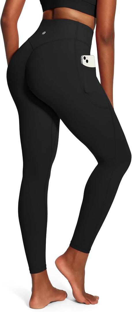 IUGA Scrunch Butt Lifting Leggings for Women Workout Tummy Control No Front Seam Compression Leggings with Pockets Yoga Pants (Black, M)