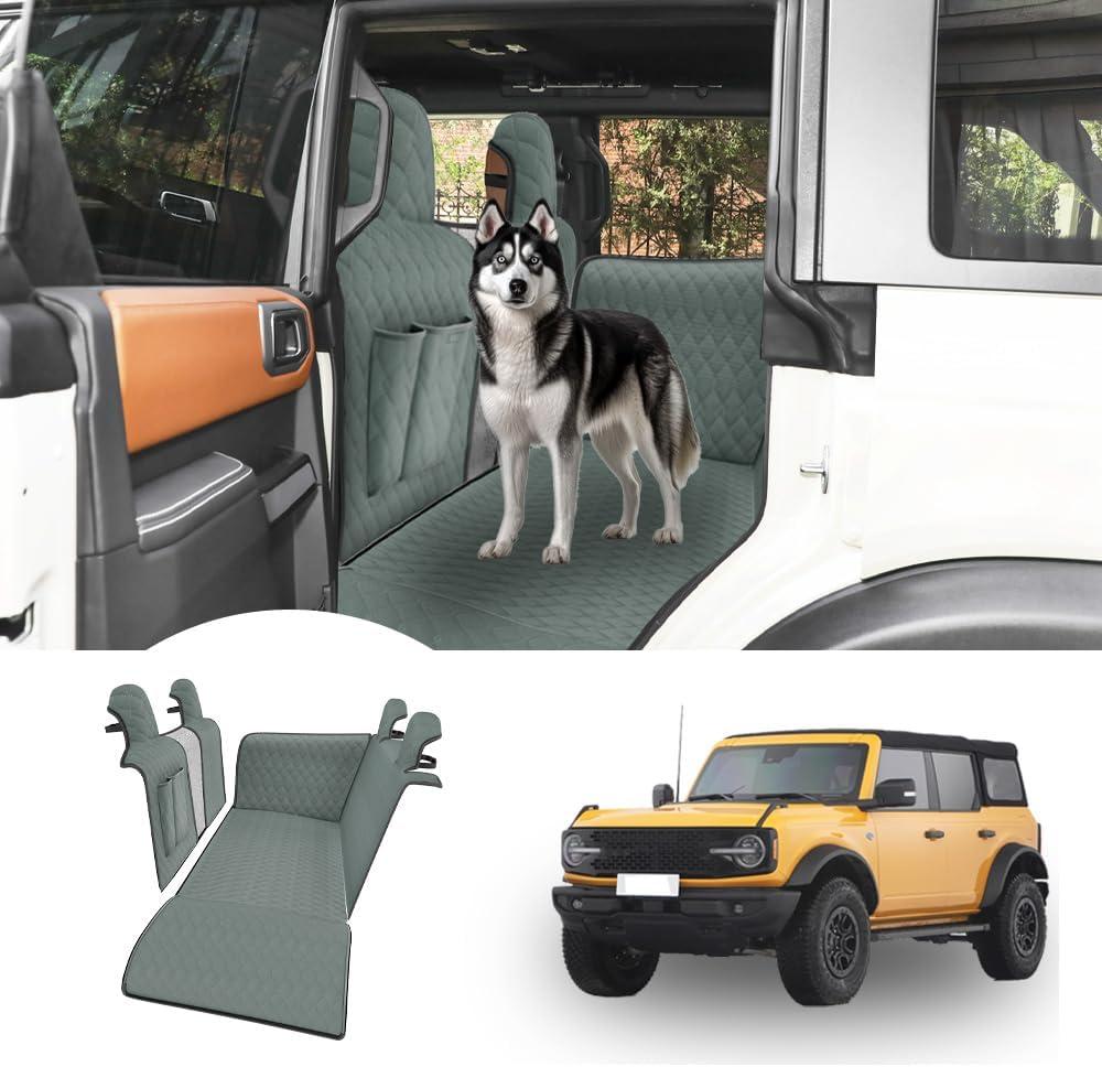 Dog Car Seat Cover for Back Seat Compatible with Ford Bronco 2021 2022 2023 2024 Detachable Washable Backseat Pet Travel Hammock Cushion (Green Black)