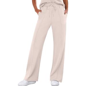 ANRABESS Women's Wide Leg Sweatpants High Waist Baggy Flared Pants Drawstring Athletic Joggers Sweat Pants (Small, Light Apricot)