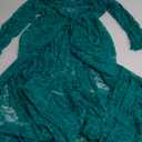 ZIUMUDY Maternity Deep V-Neck Split Front See-Through Maxi Lace Dress for Photography with Long Sleeve (Green)
