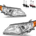 Headlights for 2012 2013 2014 Toyota Camry L/Se/Le/Xle/Hybrid Headlamp Replacement Chrome Housing Amber Reflector Driver & Passenger Side