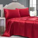 Satin Sheets King Size, 4 Pcs Silky Soft Satin Bed Sheets King Set with Deep Pockets, Extra Smooth & Luxurious Microfiber Sheet for Hair and Skin(Red)