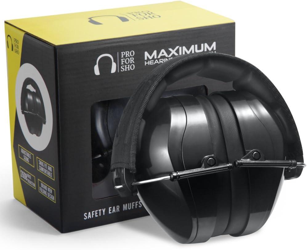 Pro For Sho All Terrain Safety Ear Protection - Larger Size Foldable Ear Muffs Lighter Weight & Maximum Hearing Protection, X-Large