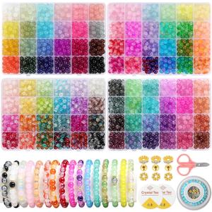 Funtopia 8mm Glass Beads for Jewelry Making, 4 Types 96 Colors Glass Beads Bracelet Making Kit, 2276pcs Round Crystal Beads for Bracelets Necklace Earrings DIY Crafts