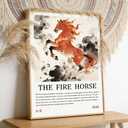 Pormipone Fire Horse Canvas Wall Art 16x24 Framed Horse Decor