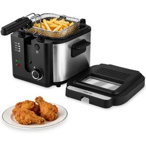 Pukomc Electric Deep Fryer with Basket,Adjustable Temperature Frying Pot for Home Use,Removable Lid and 2.5L Non-Stick Inner Pot & Easy to Clean